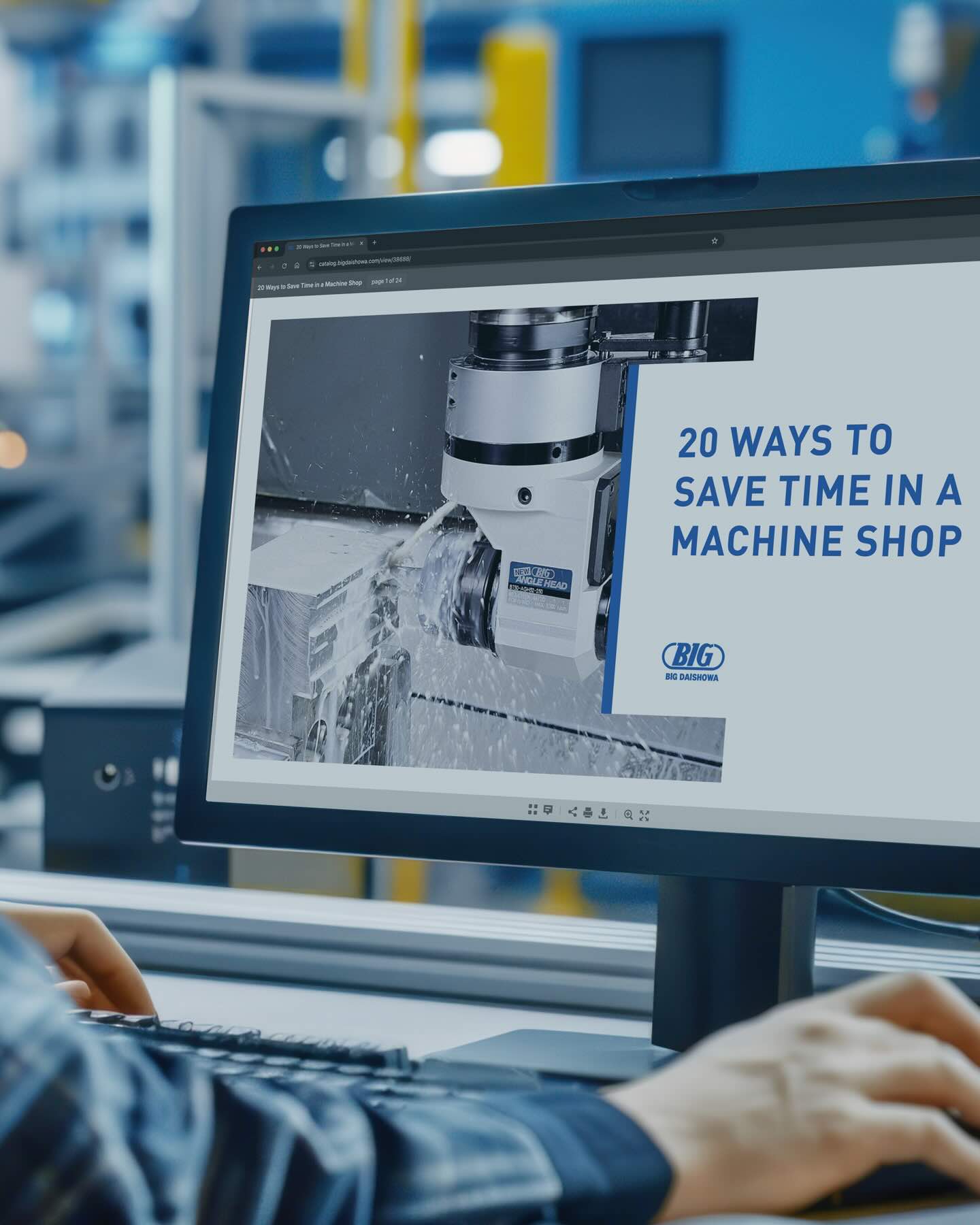 A computer screen with 20 Ways to Save Time in a Machine Shop.