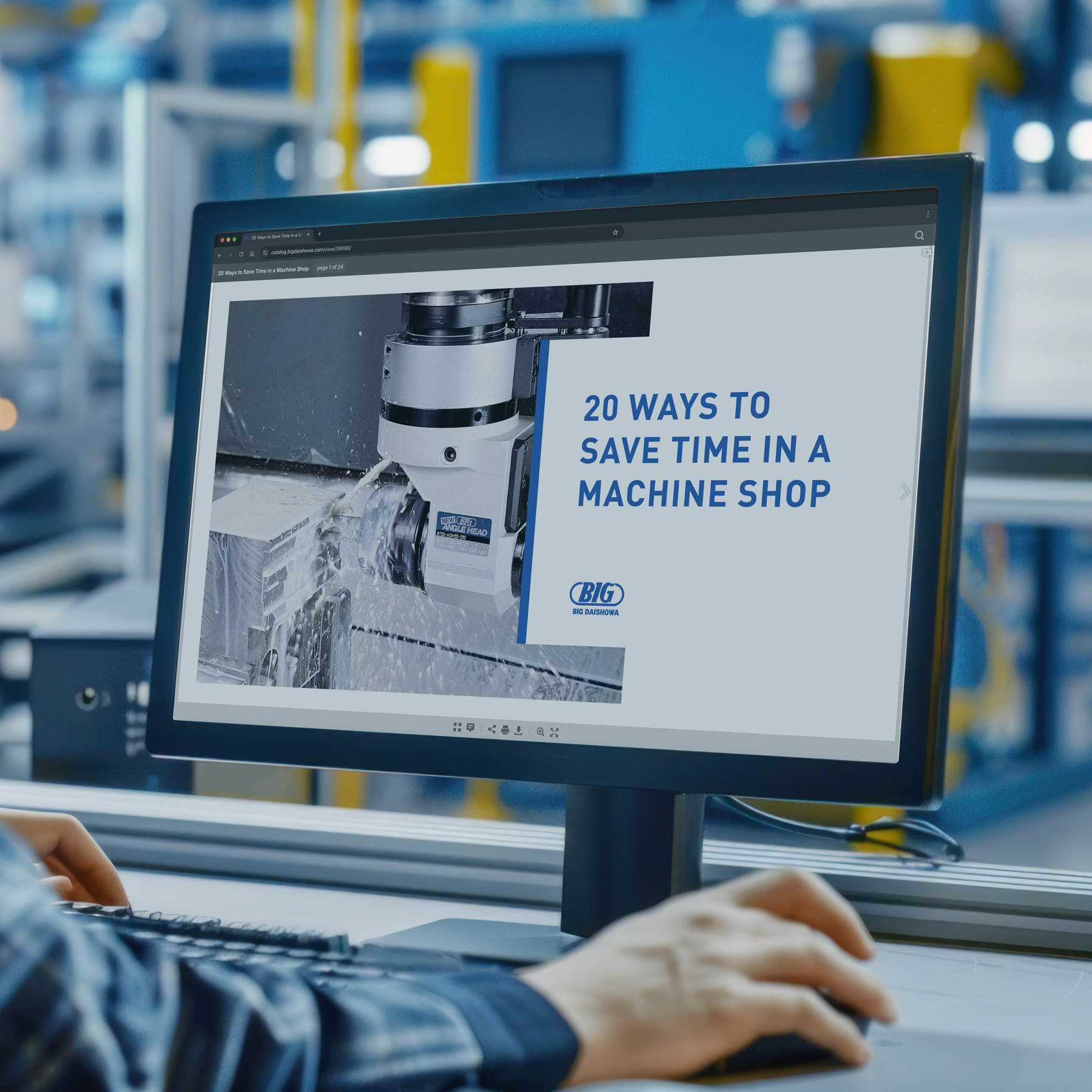 A computer screen with 20 Ways to Save Time in a Machine Shop.