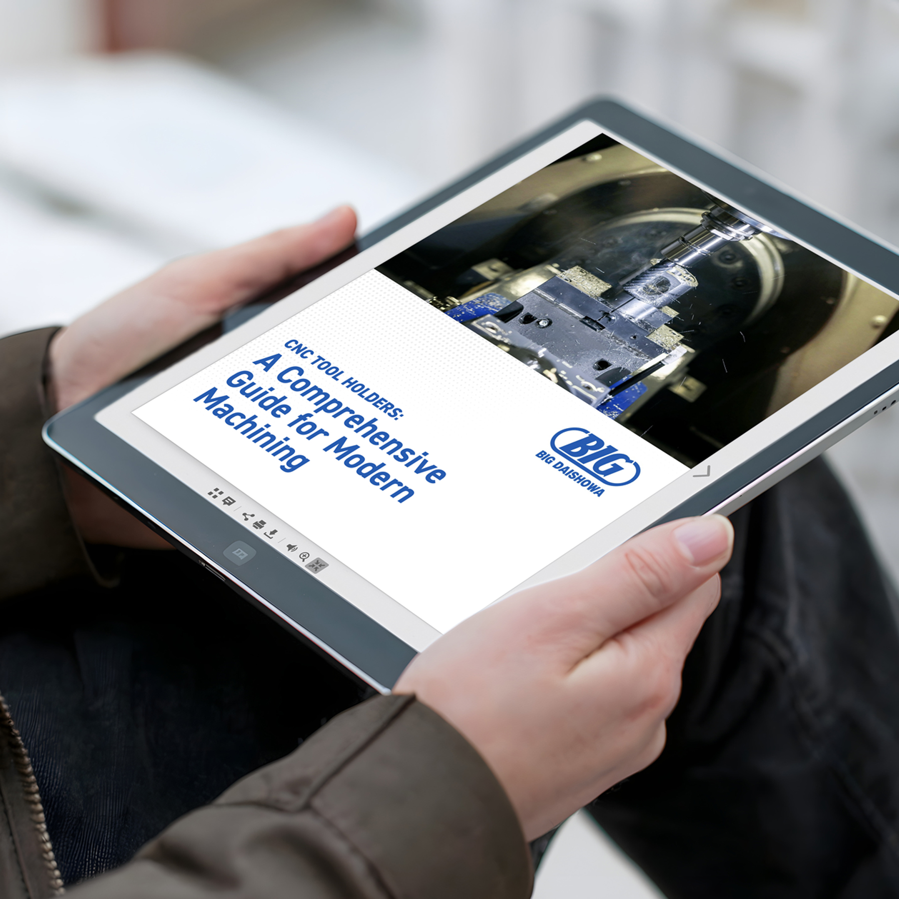 A computer screen with A Comprehensive Guide to Tool Holders for Modern-Day Machining.